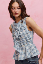 Plaid Ruffle Peplum Top