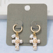 Ceramic Cross Hoop Earrings