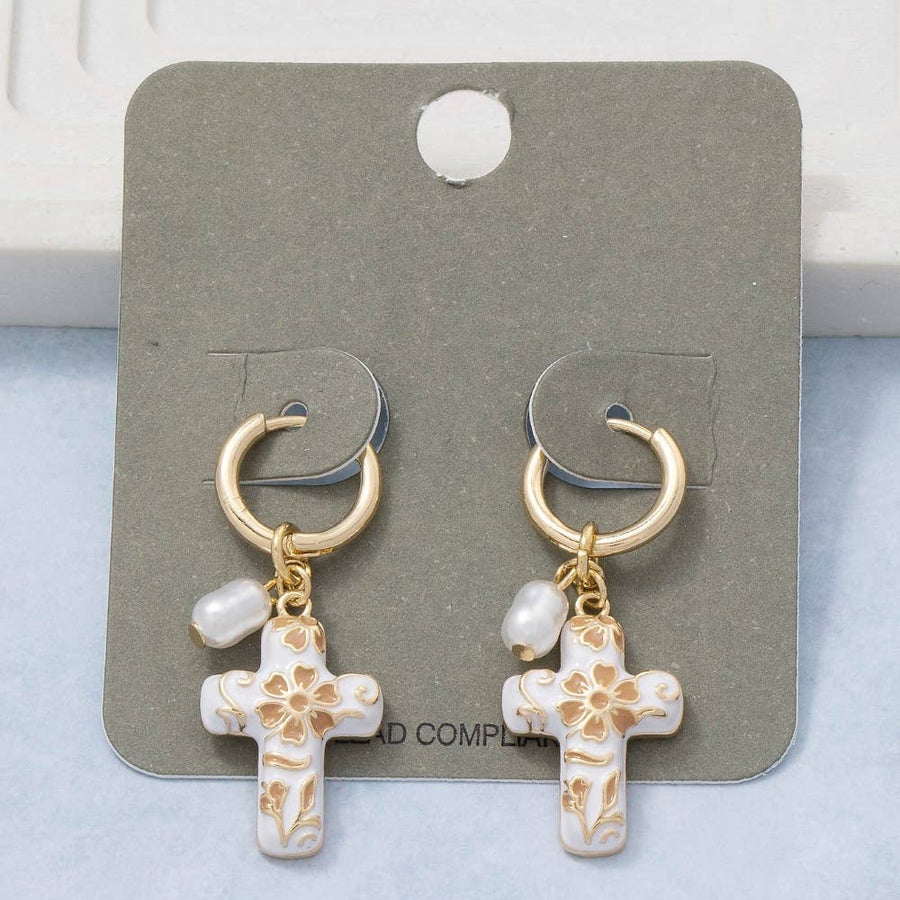 Ceramic Cross Hoop Earrings