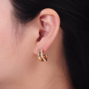 24K Gold Filled CZ Pearl Double Band Hoops