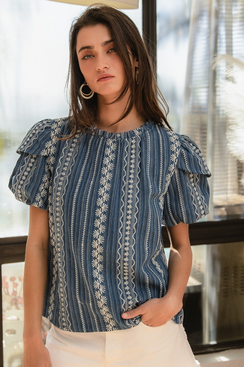 Embroidered Denim Top