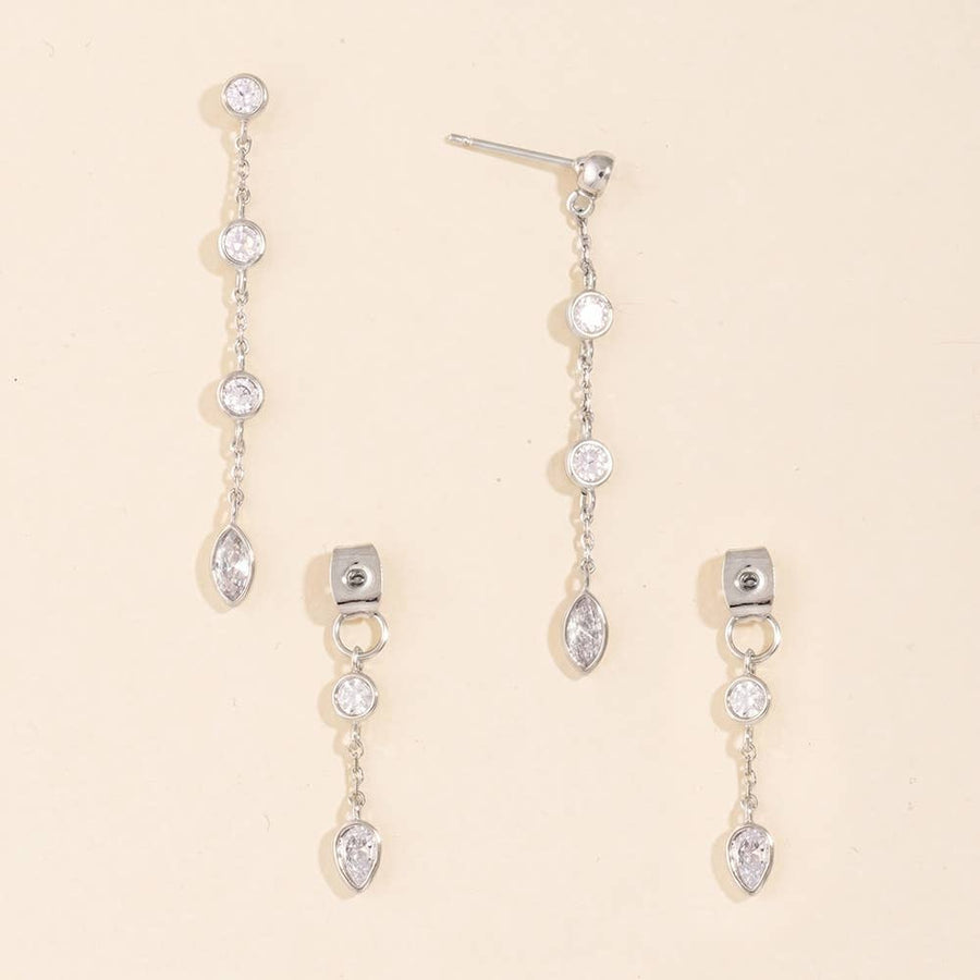 Double Sided Cz Station Chain Earrings