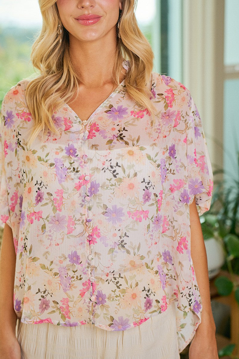 Floral Print Sheer Chiffon Top
