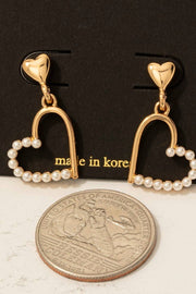 Half Pearl Studded Double Hearts Dangle Earrings