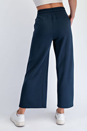 Modal Scuba Cropped Wide Pant- Teal Navy