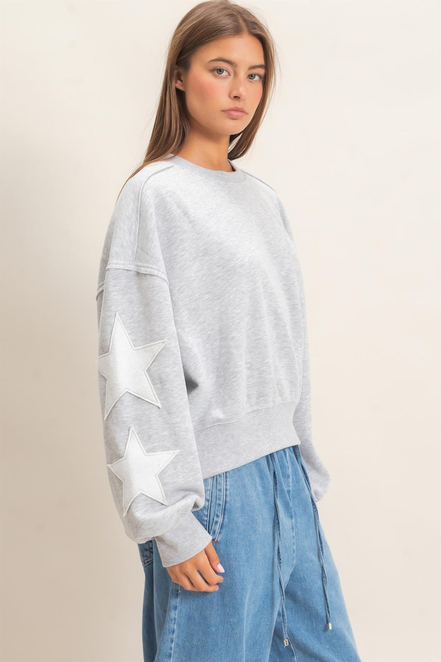 Star Patch Sleeve Sweatshirt