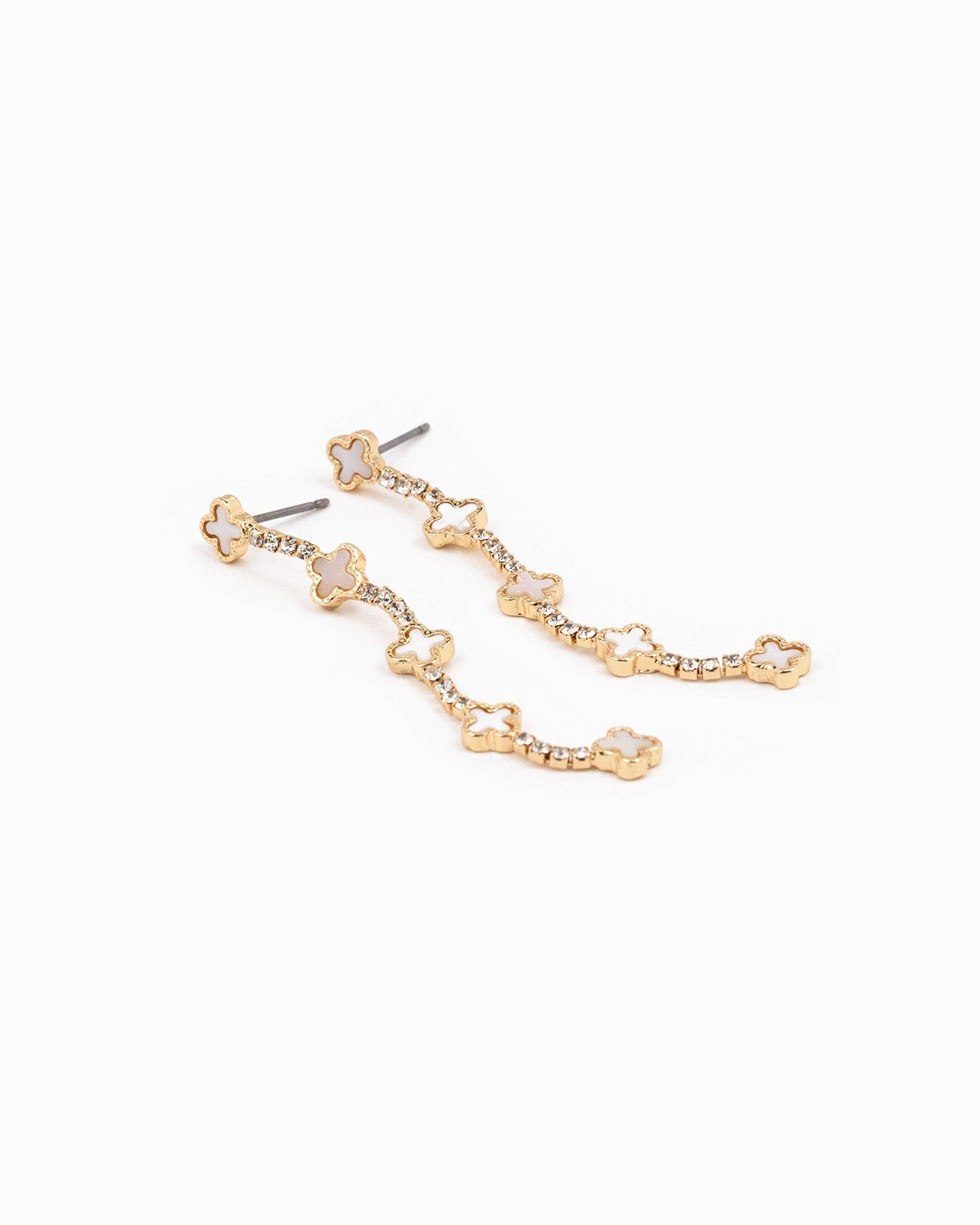 Mother of Pearl Clover Linear Cup Chain Drop Earrings