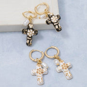 Ceramic Cross Hoop Earrings