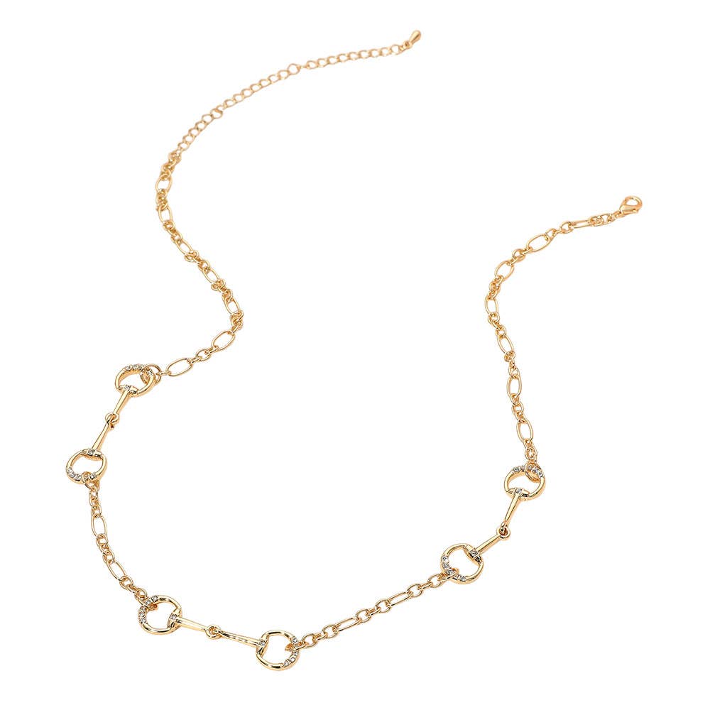 Stone Pave Horsebit Link Necklace