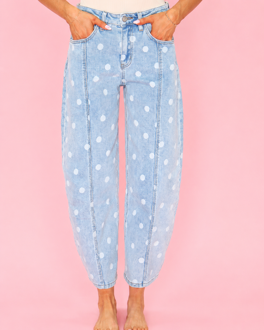 Polka Dot Barrel Leg Jeans