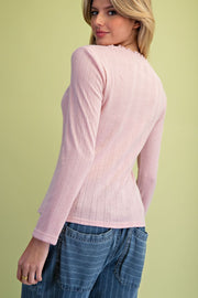 Pointelle Henley Top- Mauve
