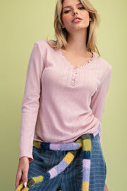 Pointelle Henley Top- Mauve