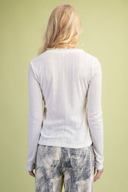 Pointelle Henley Top- Ivory