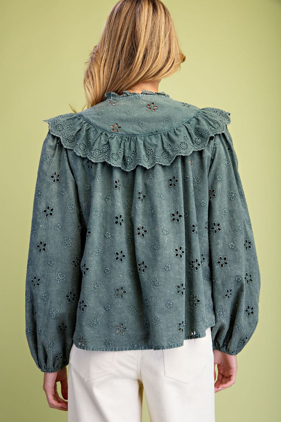 Washed Eyelet Top- Teal