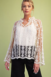 Lace Blouse with Inset- Ivory