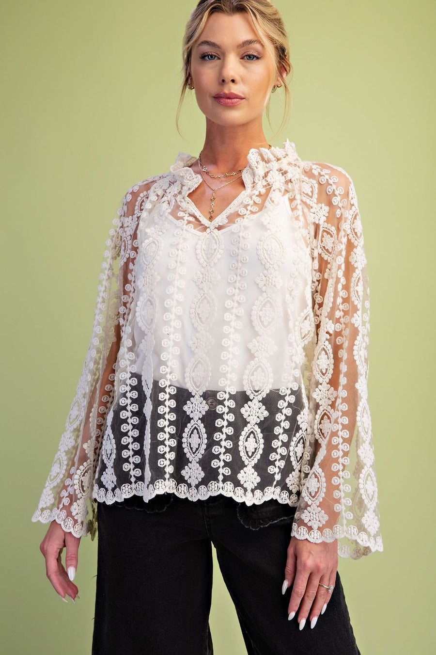 Lace Blouse with Inset- Ivory