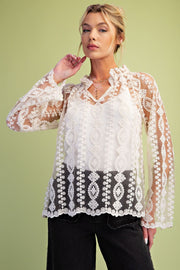 Lace Blouse with Inset- Ivory