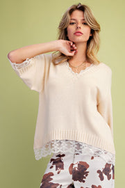 Lace Inset Sweater- Ivory