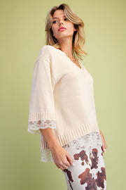 Lace Inset Sweater- Ivory
