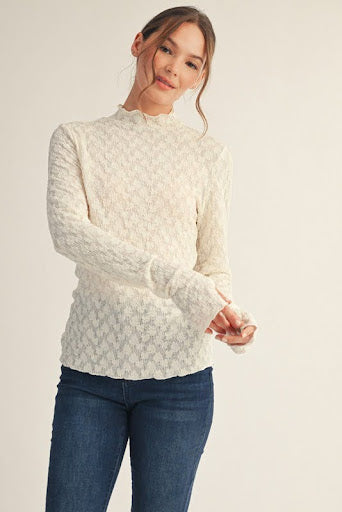 Thumbhole Sleeves Mock Neck Lace Top