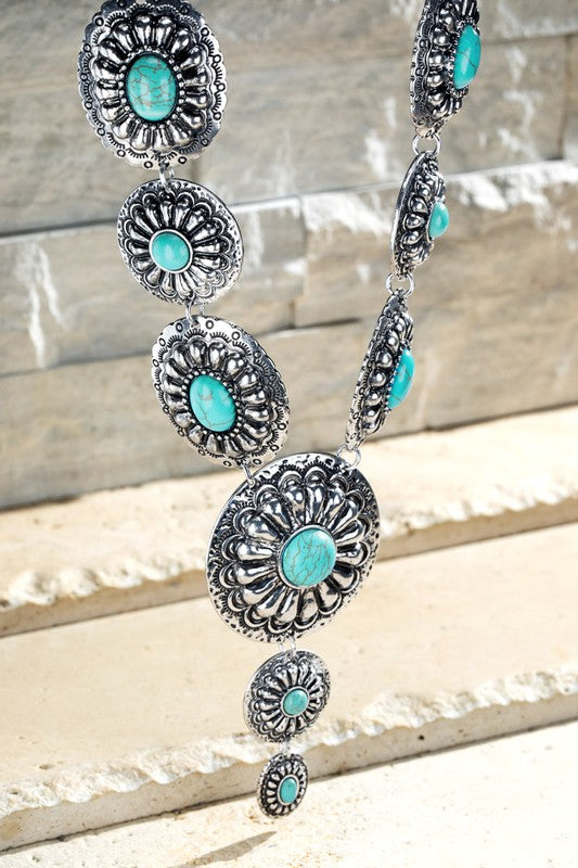 Western Concho Lariat Necklace